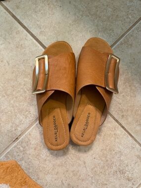 Kelsi Dagger Cognac Slide Mules with Statement Buckle